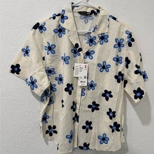 Marimekko Cream Shirt with Blue Floral Design